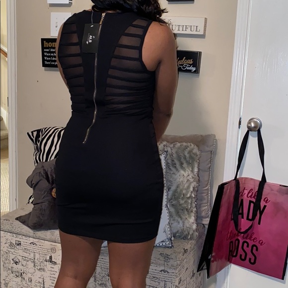 NWT black sleeveless bandage dress w/ sheer - Picture 3 of 4